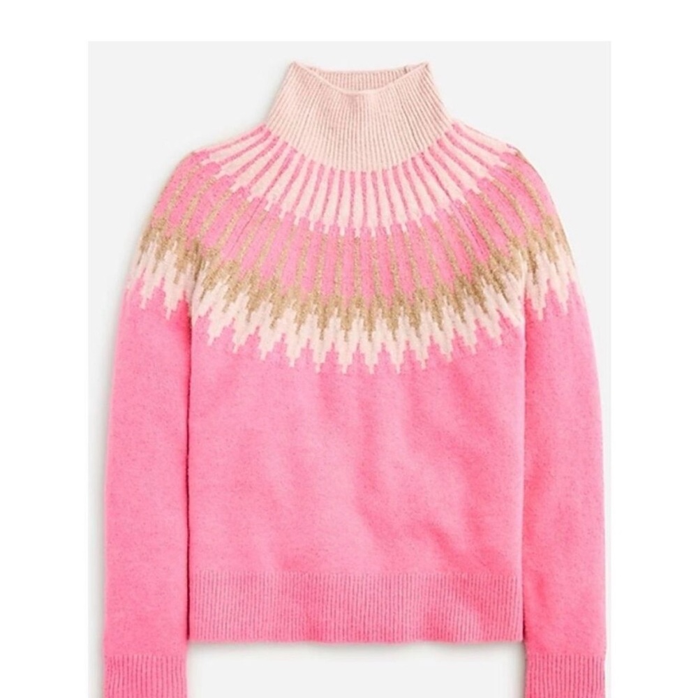 J. Crew Pink Fair Isle Cowl Neck Sweater